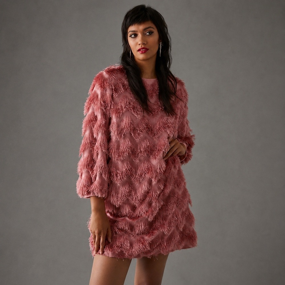 Hutch Chevron Fringe Mini Dress MP Pink